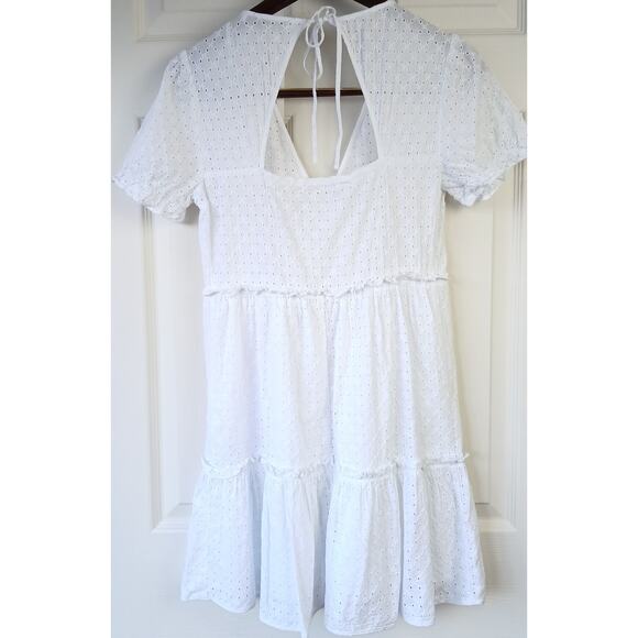 Zara White Eyelet Mini Sundress S cotton lined prairie cottagecore boho ruffles - Picture 2 of 12